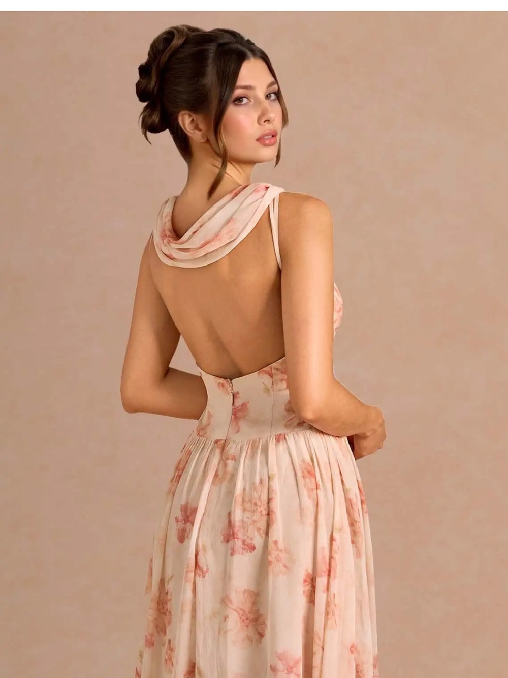 Azazie Bridesmaid Blush Pink Floral Halter Dress - Picture 2 of 6